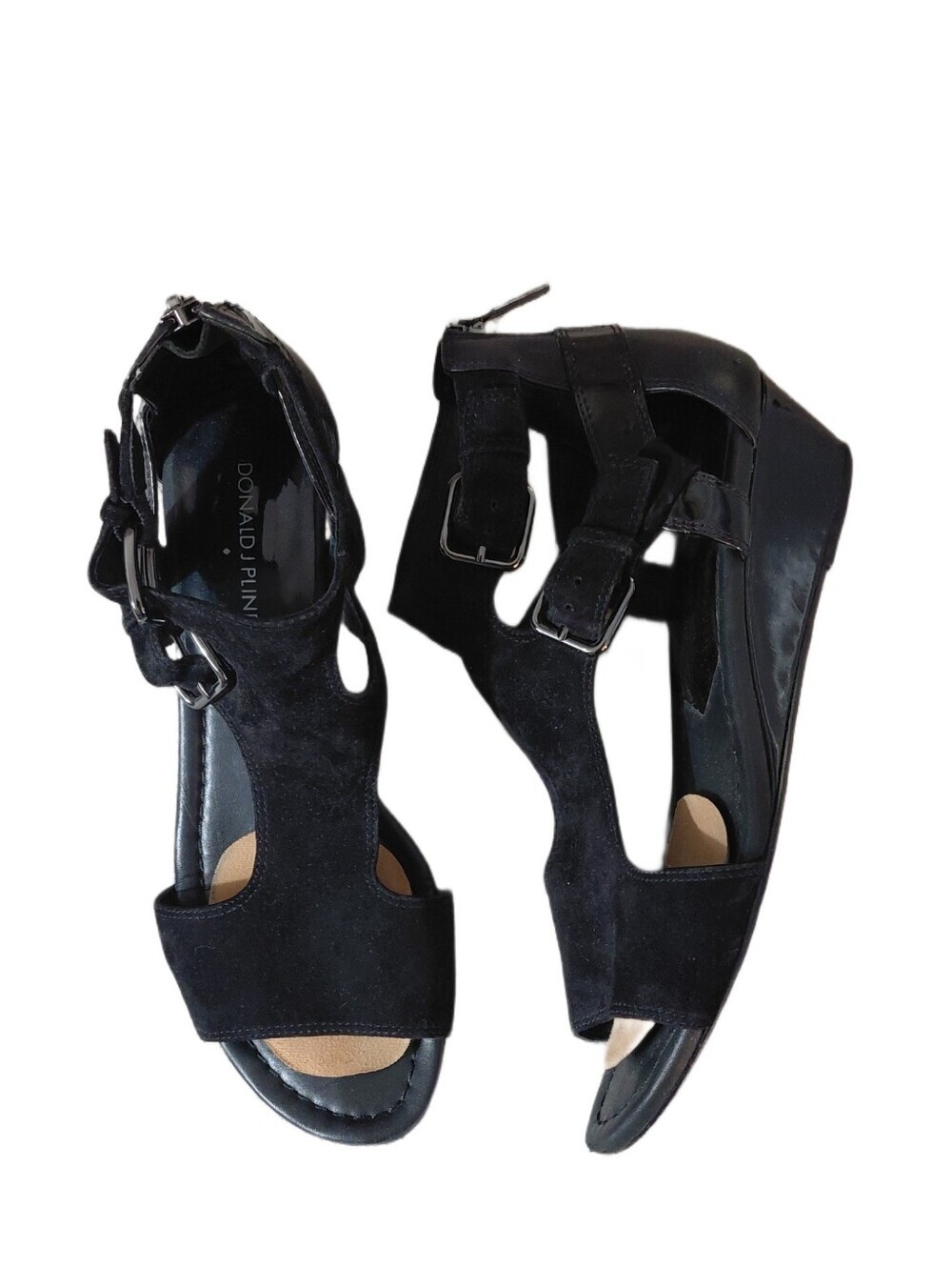 Donald J. Pliner Sila Black Suede Cutout Wedge Sandals Size 8.5